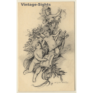 Malerschule Wilhelm Schütze: Putten - Rosen - Engel N°11 (Vintage PC ~1920s)