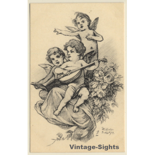 Malerschule Wilhelm Schütze: Putten - Rosen - Engel N°9 (Vintage PC ~1920s)