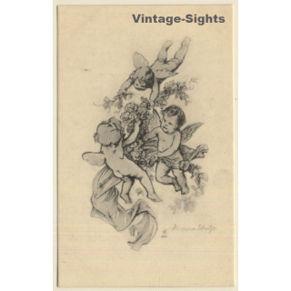 Malerschule Wilhelm Schütze: Putten - Rosen - Engel N°4 (Vintage PC ~1920s)