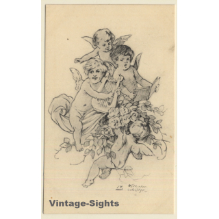 Malerschule Wilhelm Schütze: Putten - Rosen - Engel N°14 (Vintage PC ~1920s)