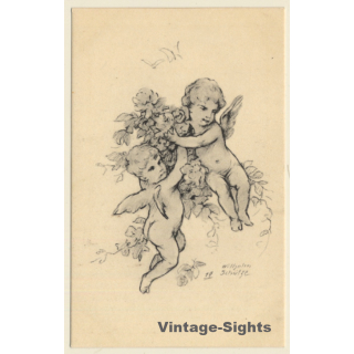 Malerschule Wilhelm Schütze: Putten - Rosen - Engel N°18 (Vintage PC ~1920s)