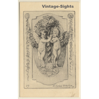 Malerschule Wilhelm Schütze: Putten - Rosen - Engel N°29 (Vintage PC ~1920s)