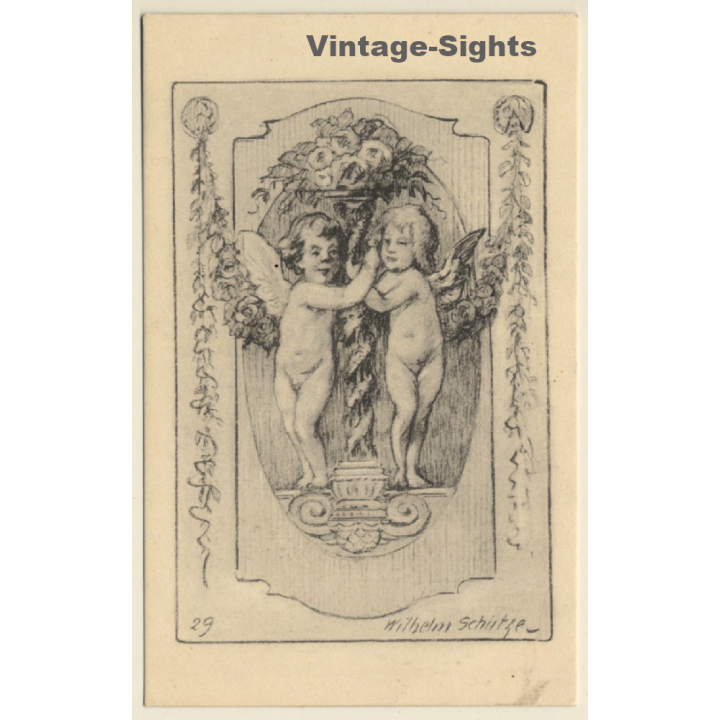 Malerschule Wilhelm Schütze: Putten - Rosen - Engel N°29 (Vintage PC ~1920s)
