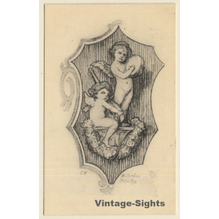 Malerschule Wilhelm Schütze: Putten - Rosen - Engel N°24 (Vintage PC ~1920s)