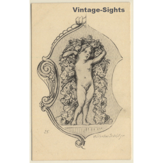 Malerschule Wilhelm Schütze: Putten - Rosen - Engel N°25 (Vintage PC ~1920s)