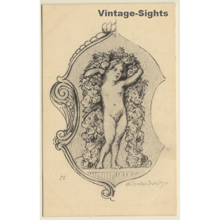 Malerschule Wilhelm Schütze: Putten - Rosen - Engel N°25 (Vintage PC ~1920s)