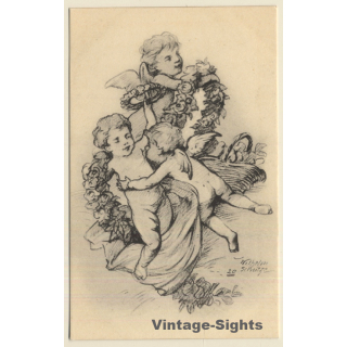 Malerschule Wilhelm Schütze: Putten - Rosen - Engel N°20 (Vintage PC ~1920s)