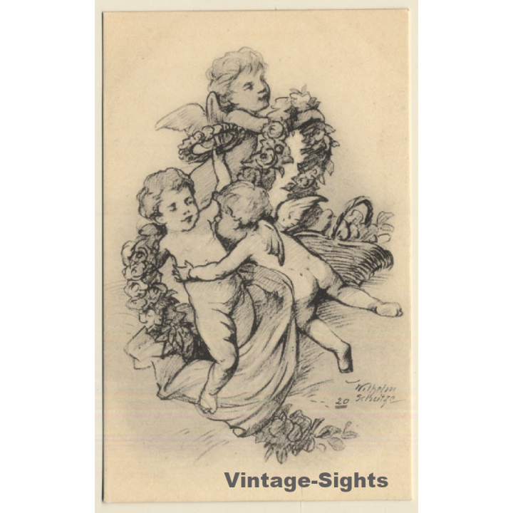 Malerschule Wilhelm Schütze: Putten - Rosen - Engel N°20 (Vintage PC ~1920s)