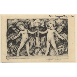 Malerschule Wilhelm Schütze: Putten - Rosen - Engel N°23 (Vintage PC ~1920s)