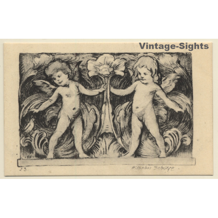 Malerschule Wilhelm Schütze: Putten - Rosen - Engel N°23 (Vintage PC ~1920s)