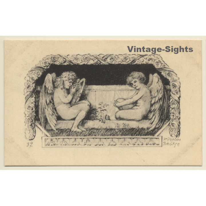 Malerschule Wilhelm Schütze: Putten - Rosen - Engel N°37 (Vintage PC ~1920s)