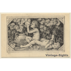 Malerschule Wilhelm Schütze: Putten - Engel - Trauben N°30 (Vintage PC ~1920s)