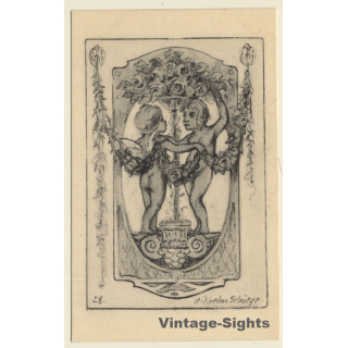 Malerschule Wilhelm Schütze: Putten - Engel - Rosen N°28 (Vintage PC ~1920s)