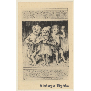 Malerschule Wilhelm Schütze: Putten - Gnom - Tanzen N°36 (Vintage PC ~1920s)