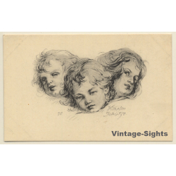 Malerschule Wilhelm Schütze: 3 Engelsgesichter - Putten N°35 (Vintage PC ~1920s)