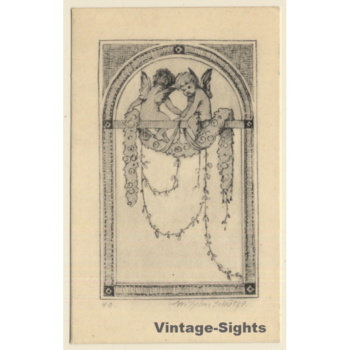 Malerschule Wilhelm Schütze: Putten - Engel - Art Nouveau N°40 (Vintage PC ~1920s)