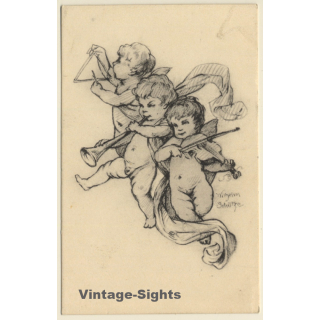 Malerschule Wilhelm Schütze: Putten - Engel - Instrumente (Vintage PC ~1920s)