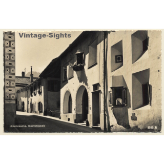 Pontresina / Switzerland: Dorfstrasse - Street View (Vintage RPPC 1965)