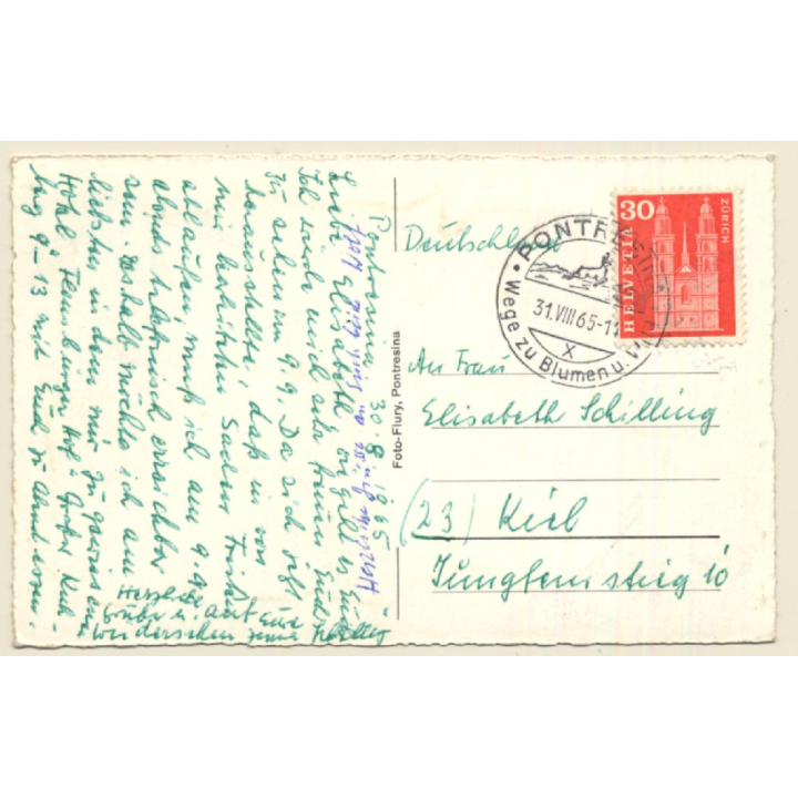 Pontresina / Switzerland: Dorfstrasse - Street View (Vintage RPPC 1965)