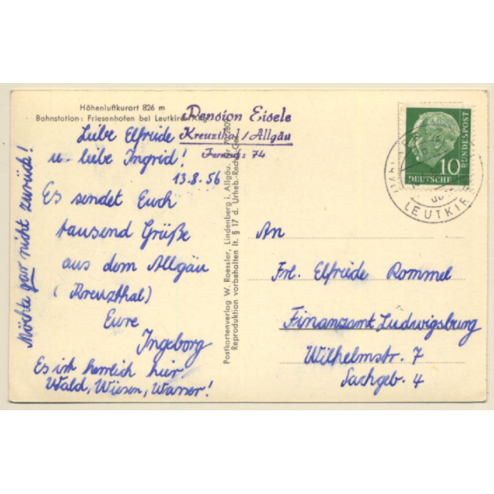 Kreuzthal-Eisenbach - Allgäu / Germany: View Over Village (Vintage RPPC 1956)