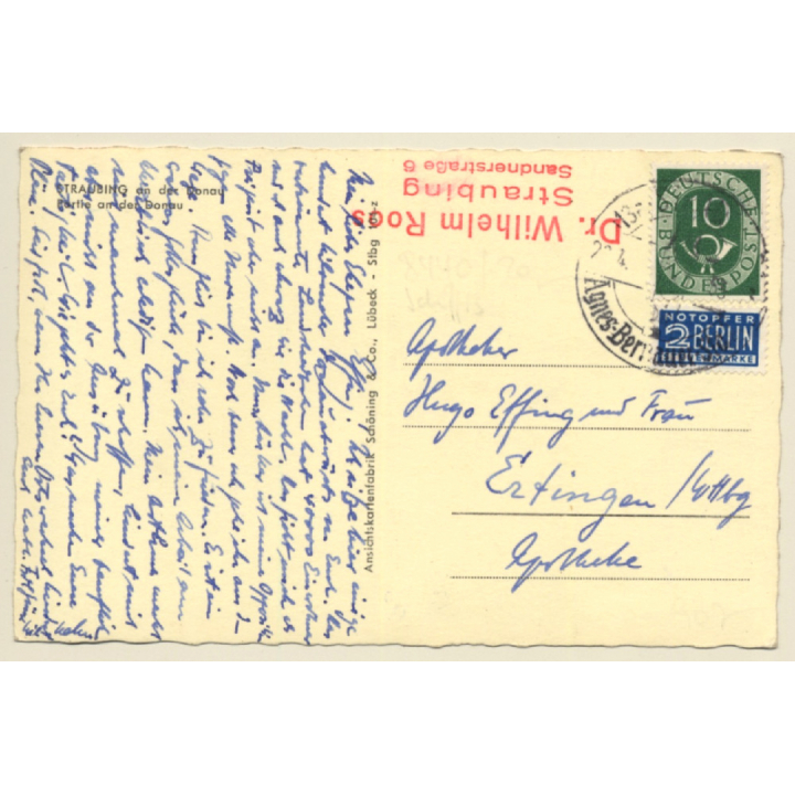 Straubing / Germany: 2 Barges On Donau (Vintage RPPC 1953)