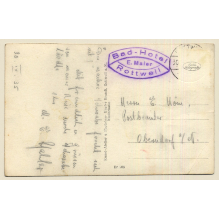 Rottweil a.N. / Germany: Hochbrücktorstrasse - Kirchturm (Vintage RPPC 1935)