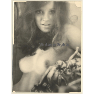 Close-up Of Pretty Nude Blonde / Boobs (Large 2nd Gen. Photo ~1960s/1970s)