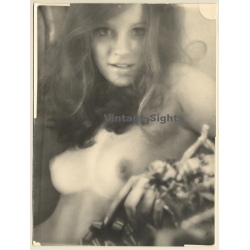 Close-up Of Pretty Nude Blonde / Boobs (Large 2nd Gen. Photo ~1960s/1970s)