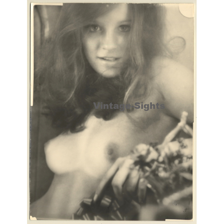 Close-up Of Pretty Nude Blonde / Boobs (Large 2nd Gen. Photo ~1960s/1970s)