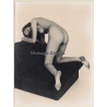 Erotic Study: Nude Female Kneeling On Lounge Chair / Butt (Large 2nd Gen. Photo ~1950s/1960s)