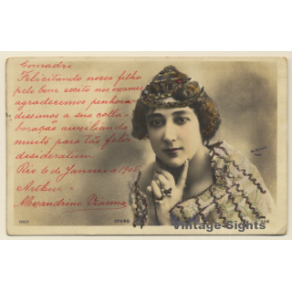 Portrait Of Pretty Lady With Fashionable Hair Accessories (Vintage Glitter PC 1905)