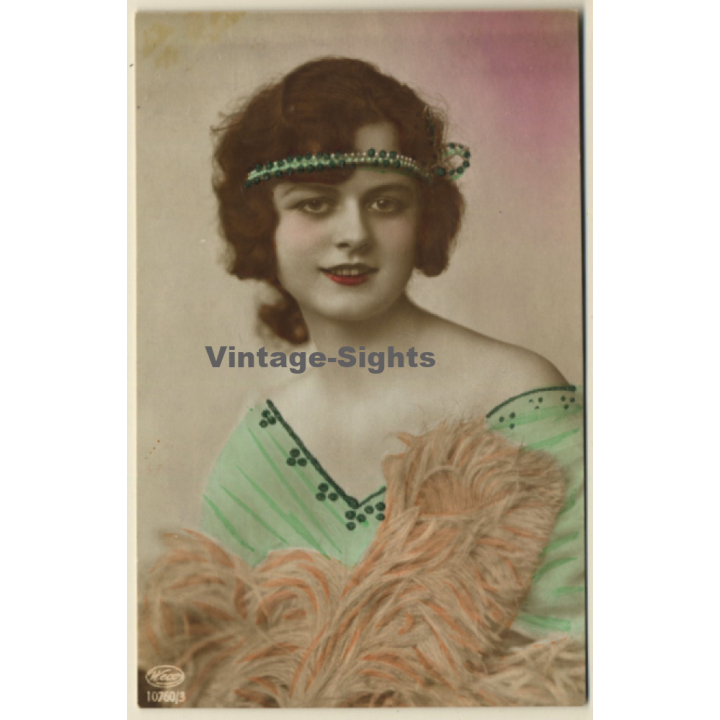 Charleston Lady WIth Glitter Hair Band (Vintage PC Weco 1910s/1920s)