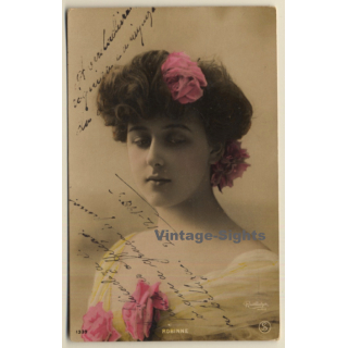 Reutlinger: French Actress Robinne (Vintage Hand Colored RPPC 1900s)