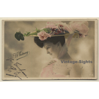 US Actress Edith Whitney / Spectacular Flower Hat (Vintage Hand Colored RPPC 1904)