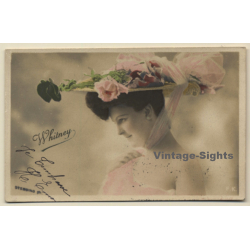 US Actress Edith Whitney / Spectacular Flower Hat (Vintage Hand Colored RPPC 1904)