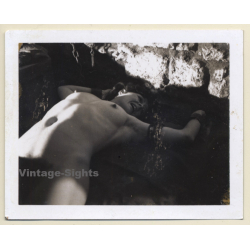 Nude Darkhaired Maid In BDSM Session *3 / Handcuffs - Bondage (Vintage Photo France ~1950s)