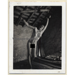 Nude Darkhaired Maid In BDSM Session *5 / Tied To Ceiling - Bondage (Vintage Photo France ~1950s)