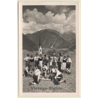 Finkenberg / Zillertal: Die Grünberger Musikkapelle / Sawing - Harp (Vintage RPPC 1931)