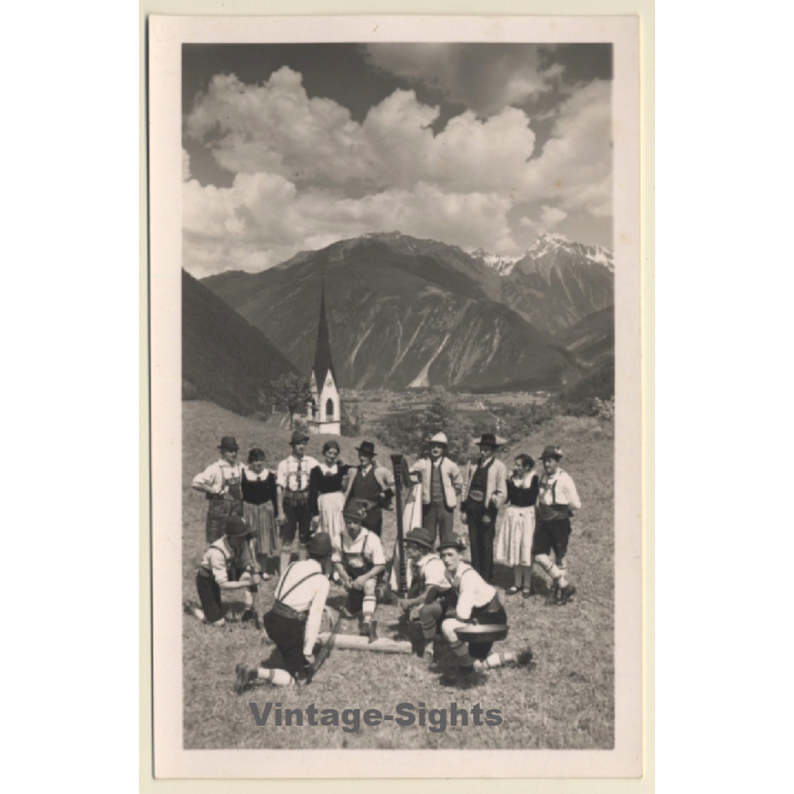 Finkenberg / Zillertal: Die Grünberger Musikkapelle / Sawing - Harp (Vintage RPPC 1931)