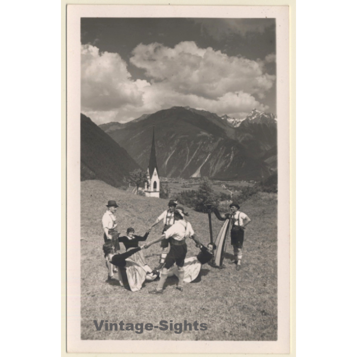 Finkenberg / Zillertal: Die Grünberger Musikkapelle / Dance - Harp (Vintage RPPC 1931)