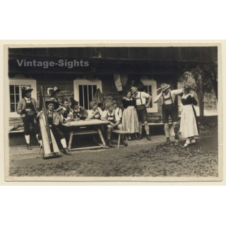Finkenberg / Zillertal: Die Grünberger Musikkapelle / Traditional Costumes - Harp (Vintage RPPC 1929)