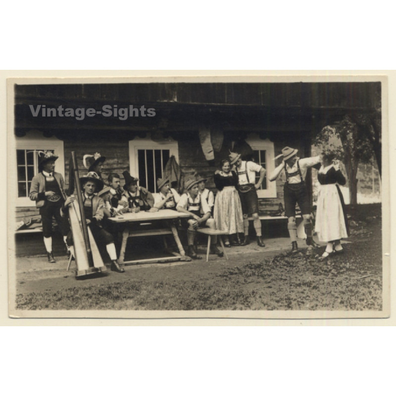 Finkenberg / Zillertal: Die Grünberger Musikkapelle / Traditional Costumes - Harp (Vintage RPPC 1929)