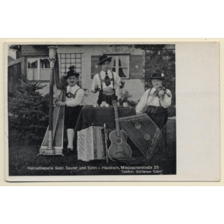 Hausham: Heimatkapelle Gebrüder Saurer & Sohn / Zither - Harp (Vintage RPPC ~1930s)
