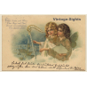 2 Little Girl Angels Playing Harp / Über Land Und Meer.. (Vintage Glitter PC 1901)