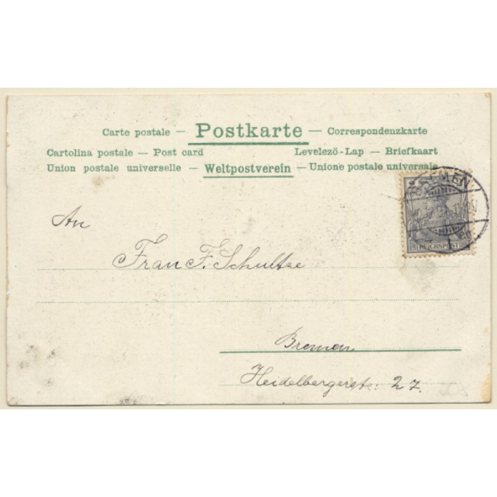 Mermaid Loreley Playing Harp / Rowing Boat (Vintage PC 1901)