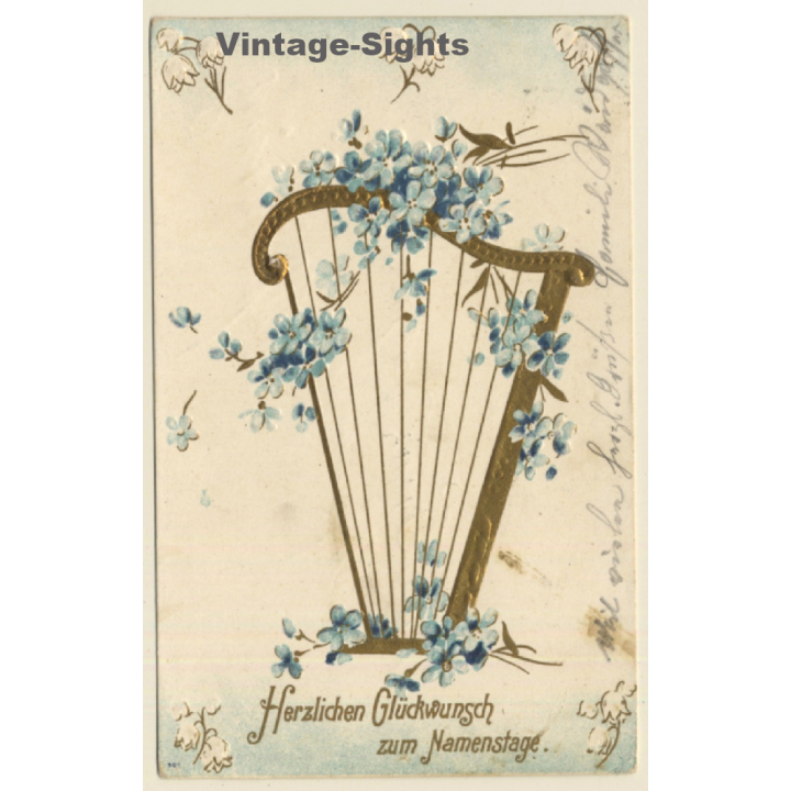 Herzlichen Glückwunsch Zum Namenstage / Harp (Vintage PC 1905)