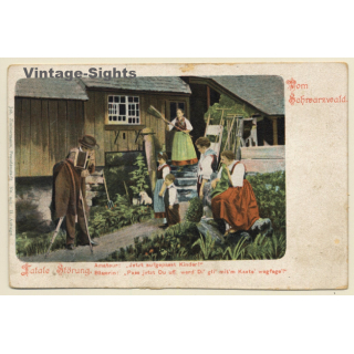 Photographer Takes Picture Of Family In Black Forest Garb (Vintage PC 1900s)