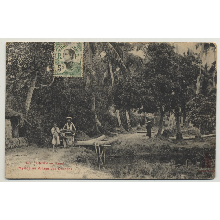 Tonkin - Hanoi / Vietnam: Paysage Au Village Des Chochons (Vintage Postcard)