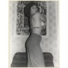 Pretty Semi Nude In Front Of Funky Wallpaper *2 / Boobs (Vintage Photo GDR ~1980s)