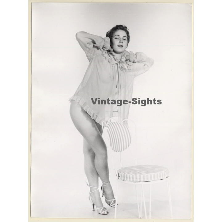 Pretty Nude Pin-Up In Transparent Negligée *2 (Vintage Photo: Seufert ~1950s/1960s)